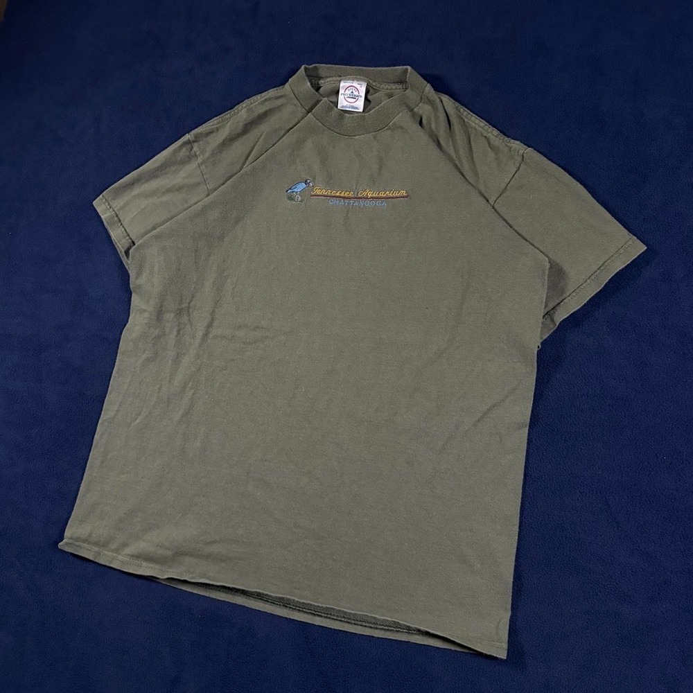Vintage Tennessee Aquarium T Shirt Medium Embroidered Bird Green Y2K Delta